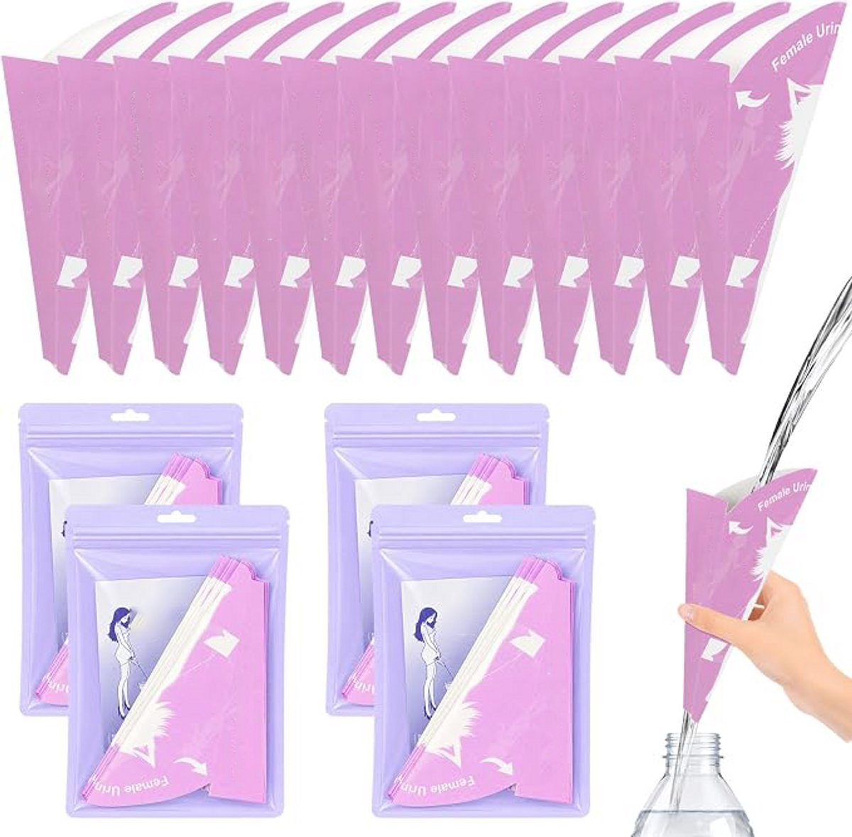 40 Stuks Vrouwelijk Urinatieapparaat Set - Plaskoker voor Vrouwen - Staand Urinoir - Wegwerp Vrouwelijk Urinoir - Reis toilet - Noodtoilet - Plastuitje - Papier - Wandelaccessoires en Reisgadgets