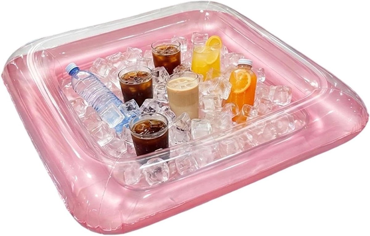 Opblaasbare Dienblad - Drijvend Tafel IJsemmer - Feestjes Organiseren - Met Afvoerplug - 60 x 60 cm - Transparant Roze