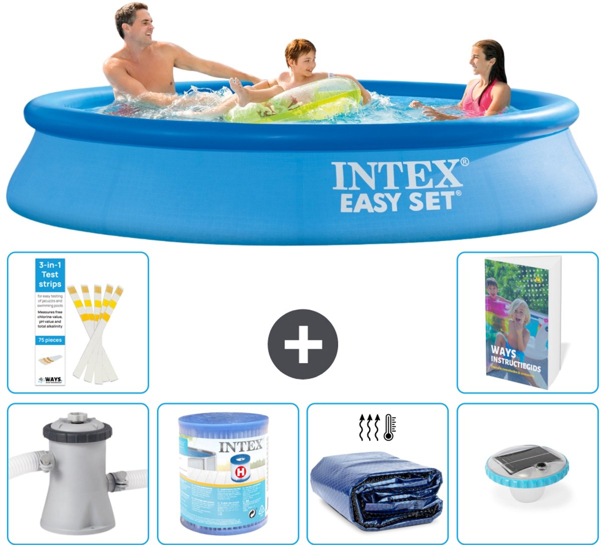 Intex Rond Opblaasbaar Easy Set Zwembad - 305 x 61 cm - Blauw - Inclusief Pomp - Filter - Solarzeil - Verlichting - 7-delig