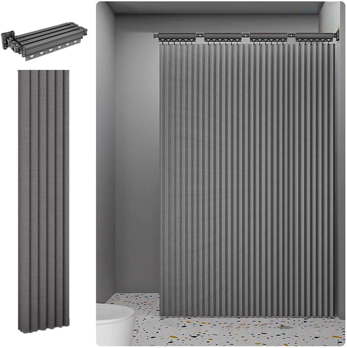 Verstelbare Hoekdouchegordijnstang zonder Boren - Waterdicht, Wasbaar en Makkelijk te Installeren, 4-Weg 180 x 200 cm met Haakjes