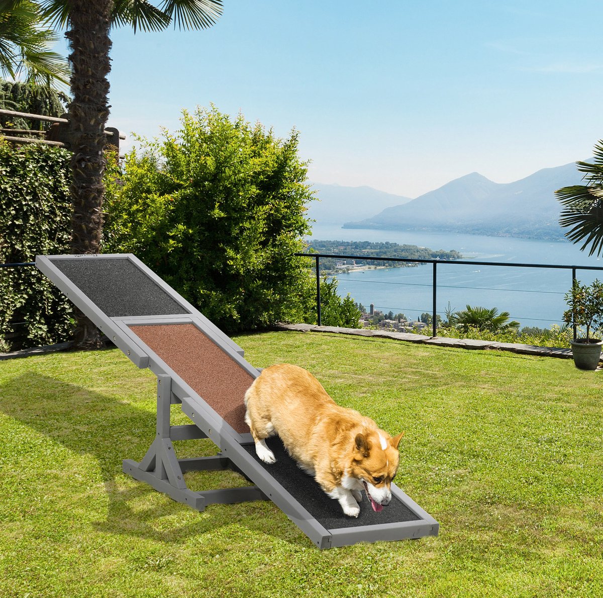 REDOM - Hondenwip - Antislip oppervlak - Houten constructie - Training en hondensport - Buitengebruik - Hout - Grijs - 180 x 30 x 54 cm