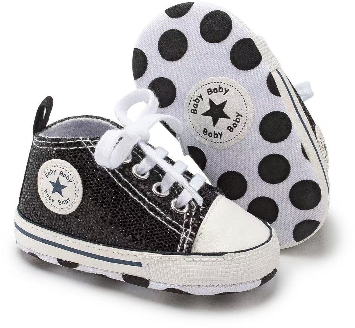 Stoere Baby Schoenen - Babysneakers van Baby-Slofje - Marine glitter maat 18 ( 12 cm)