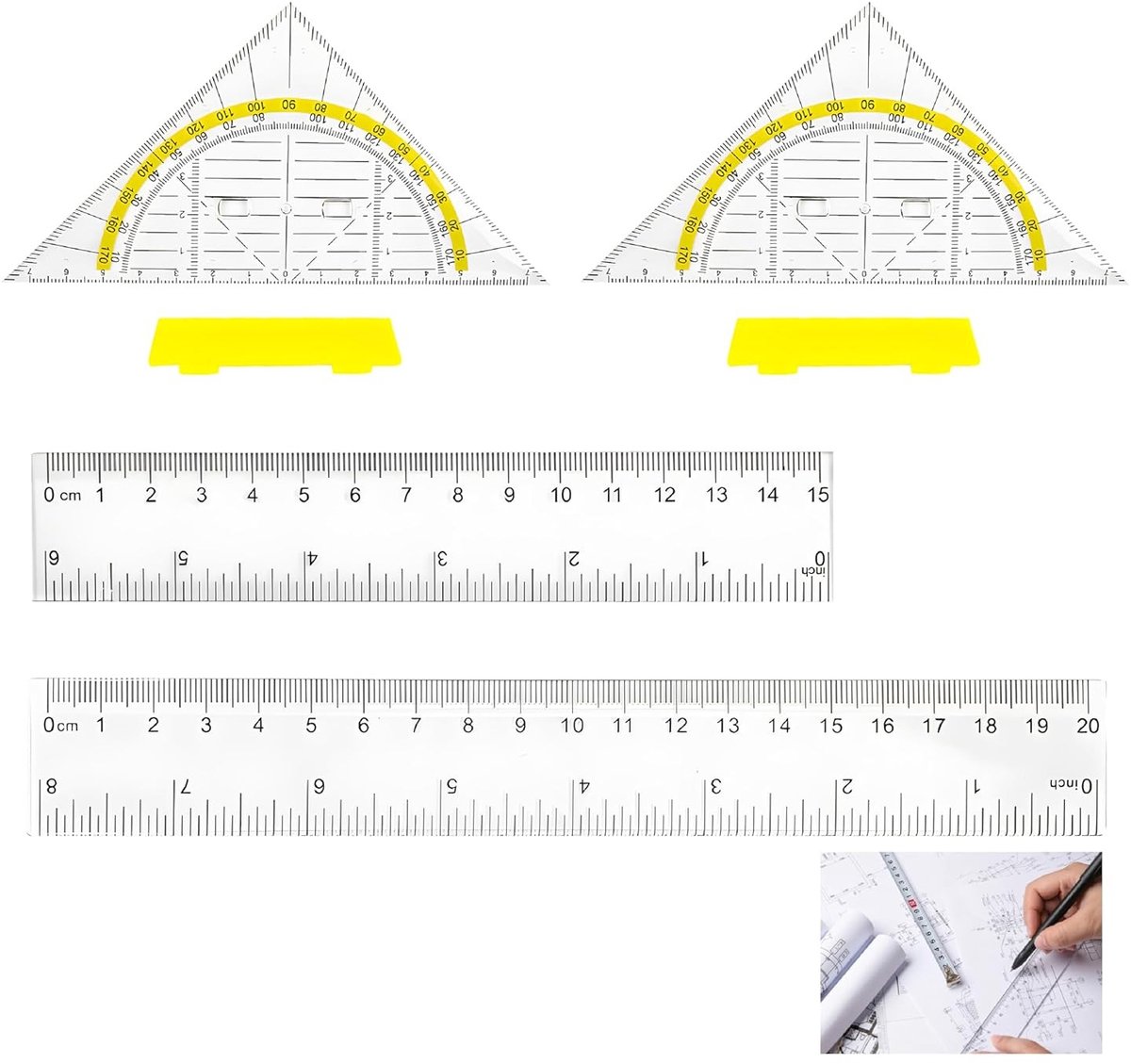 Geometrisch 4-delig Set met Protractors en Linialen voor Studenten, Kantoor en Ontwerpers - Ergonomische en Duurzame Hoekmeter voor Precisie en Creativiteit