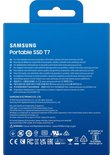 Verpakking van Samsung Portable SSD T7 met informatie over compatibiliteit en keurmerken.