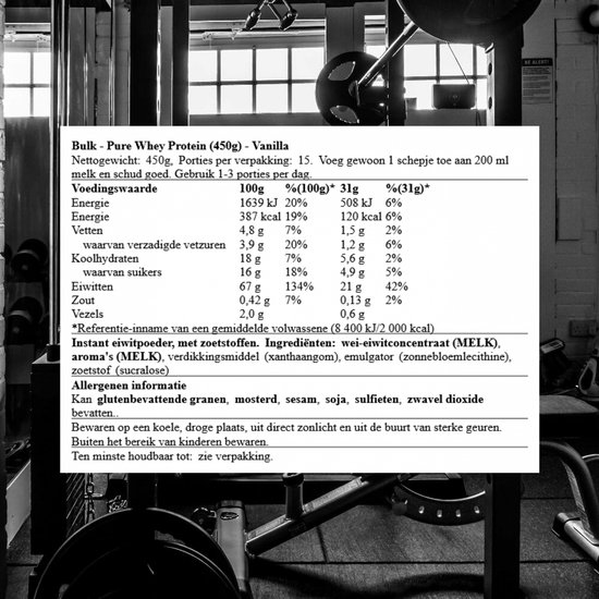 Bulk Pure Whey Protein (450g) Vanilla - Eiwitten - Wei-eiwit concentraat — afbeelding 2