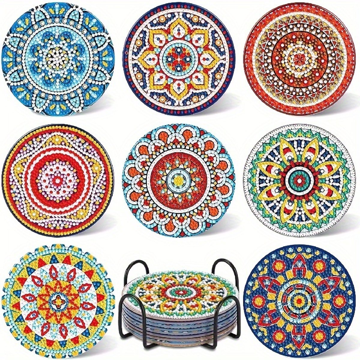 YYchan DIY Diamond Painting Onderzetters Set - 8 Stuks met Houder - Handgemaakt & Hittebestendig - Pakket Volwassenen en Kinderen - Boheem