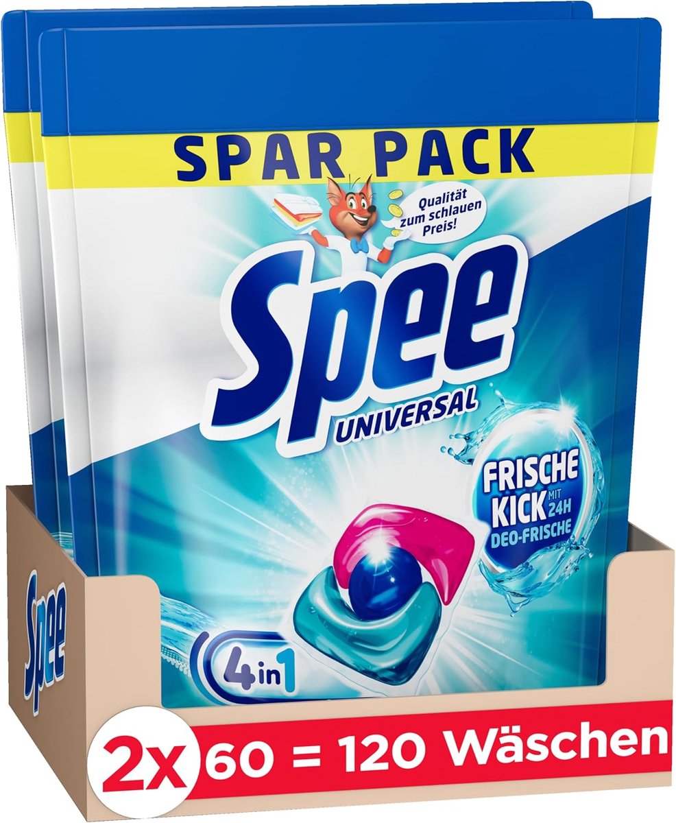 Spee - Power Caps Fresh Kick - Wascapsules - 120 Wasbeurten - 2 x 60 Capsules - Voordeelverpakking