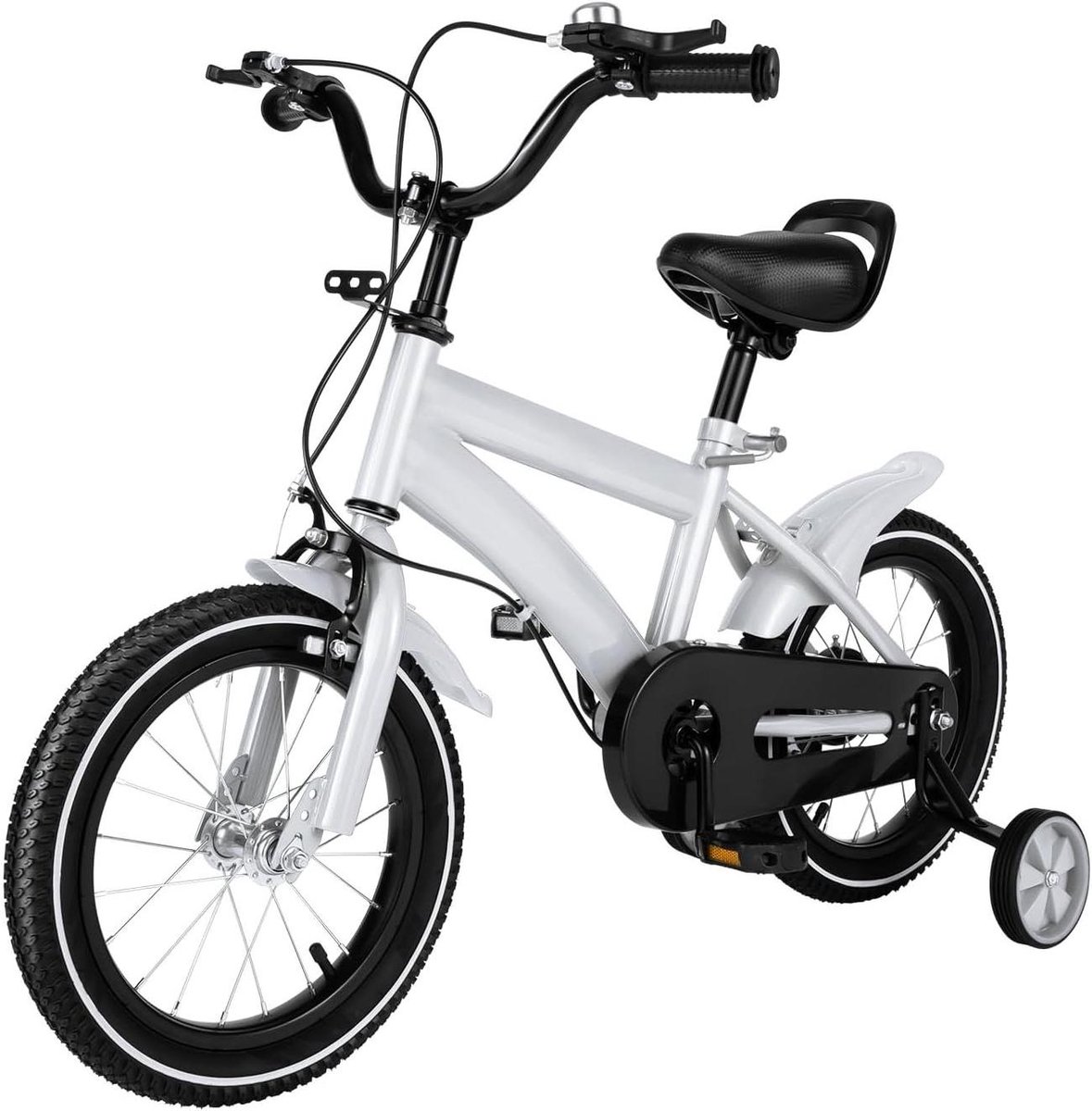 Kinderfiets Jeugdfiets Sportfiets Leren Fietsen Verstelbaar Zadel en Stuur 14 inch Wit Zwart