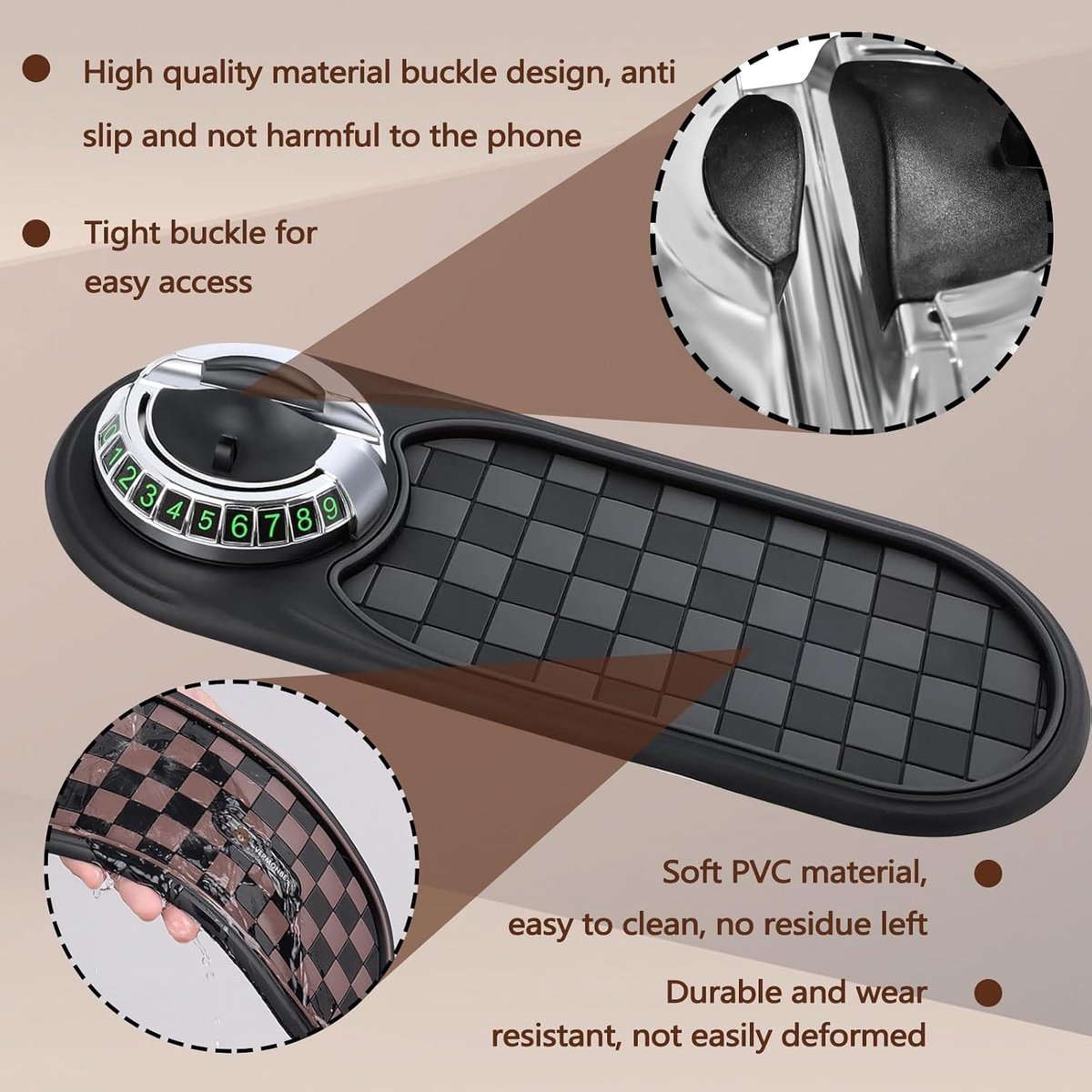 Multifunctionele auto antislipmat met draaibare automatische telefoonhouder, universele autodashboardmat met tijdelijk parkeernummer, voertuigbevestiging anti-slip pad voor zonnebril