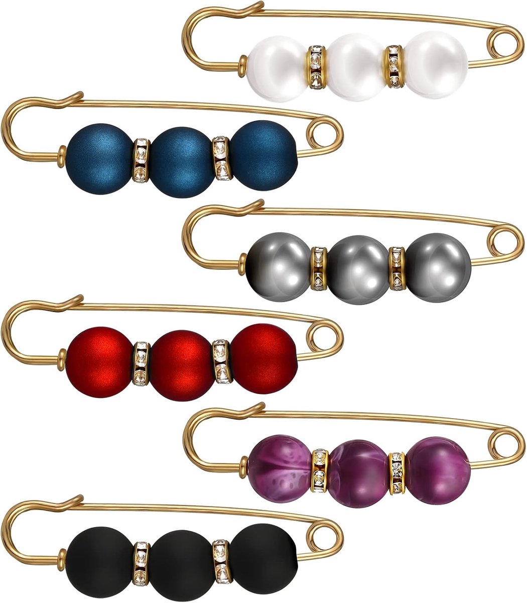 Artificial Pearl Brooch for Women, Sweater Shawl Clip Safety Pins Pearl Beads Brooches Anti-Exposure Neckline Cufflink Pins Waist Pants Tighten Jewelry Decorative Accessories