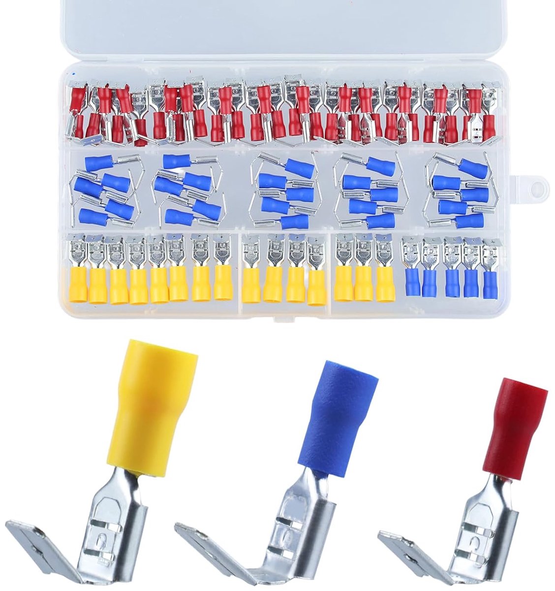 80-delige kabelschoenset – geïsoleerde platte stekkers en hulzen – kabelconnectorassortiment voor auto’s, motoren, voertuigen en elektrische apparaten – krimpconnectoren