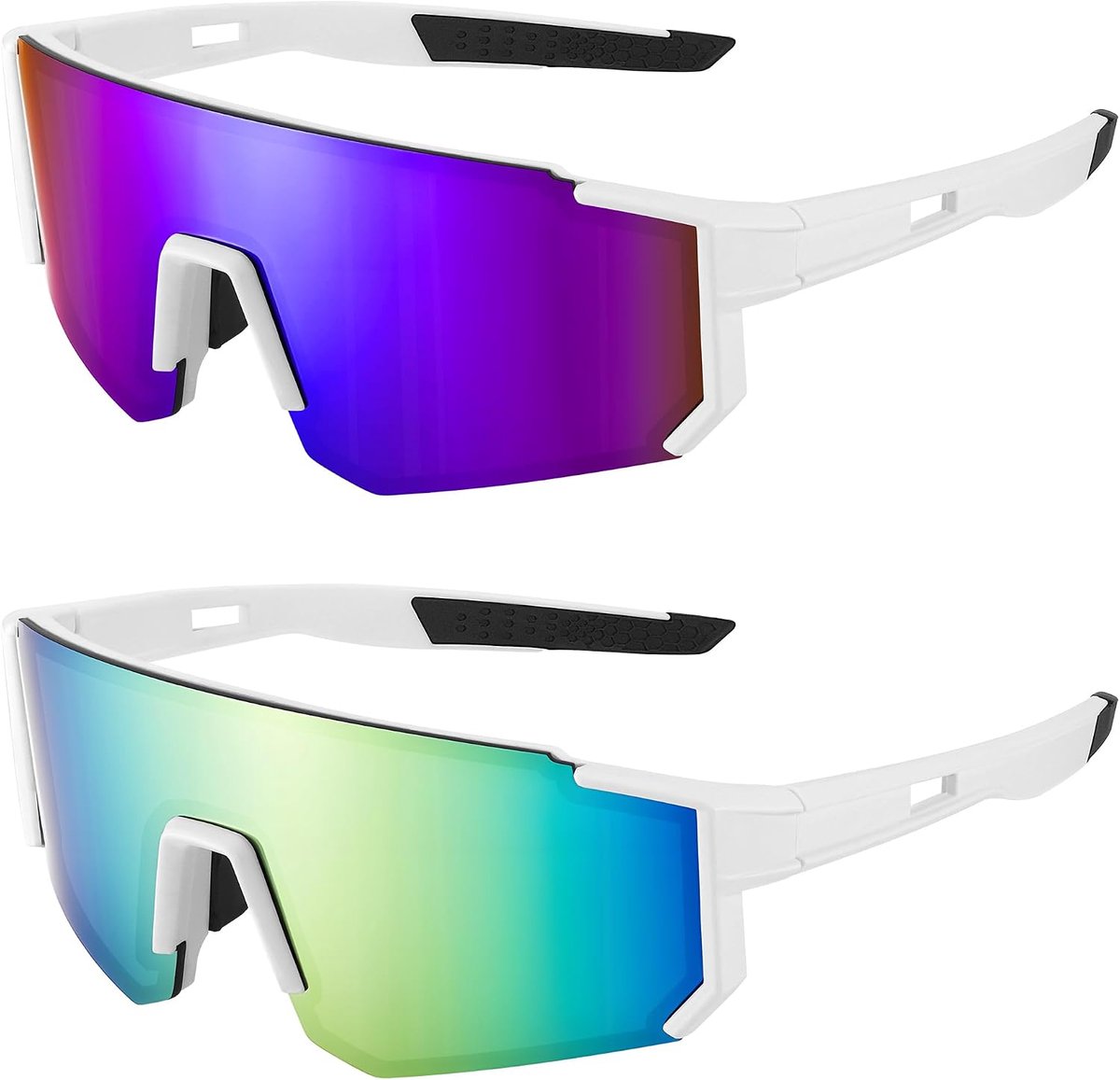 2-delige fietsbril, UV400-bescherming, sportzonnebril, gepolariseerde hardloopzonnebril, TR90 Superlight MTB-bril voor dames en heren, voor buiten, fietsen, vissen, wandelen, bergbeklimmen (2 kleuren)