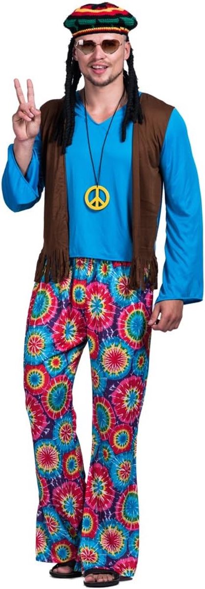 Mannen jaren 60 70 Hippie Kostuum Psychedelische Pak Fancy Dress Kostuum met Fakkels