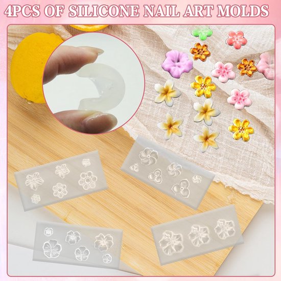 Mallen voor nagelbedels met bloemen, 3D gel-nagelkunstmal, snijmal, bloemensjablonen, doe-het-zelf-ontwerp, manicure, decoratie, accessoires, herbruikbare benodigdheden — afbeelding 2