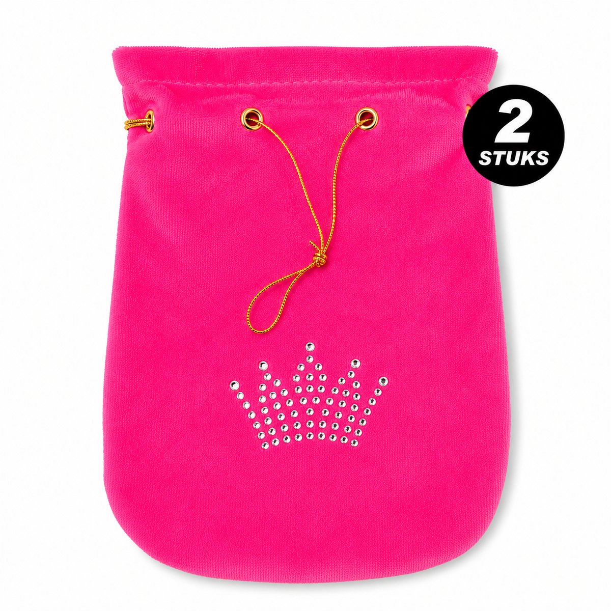 rinsessen & Feeën zakjes - Roze Fluwelen Zakjes met Trekkoord en Strass Kroon - 2 Stuks
