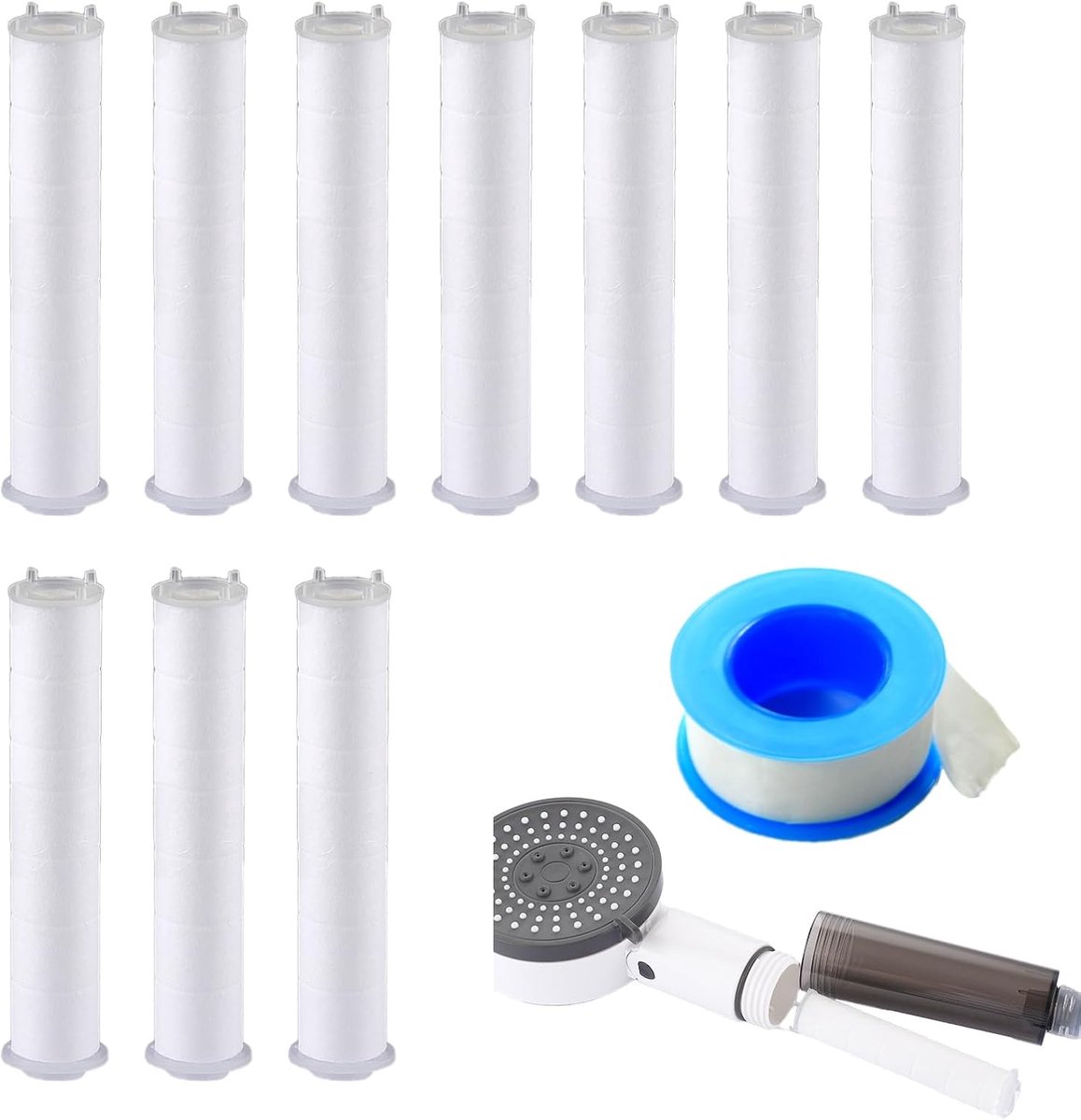 10 stuks douchefilters, douchekopfilter, PP-katoenen filter voor het verwijderen van chloorresten, 9,7 x 2,3 cm, universele schone waterkernkern, katoenen kern