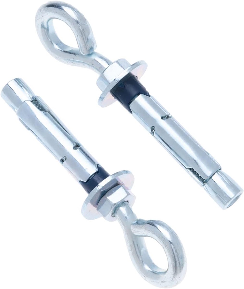 Betonnen muur oogbout, ooghaak schroef met Expandabe stalen plug, 8mm Metalen huls en 6x45mm Ankerhaakbout met zeskantmoer, voor massieve materialen zoals beton en steen (10 pcs)