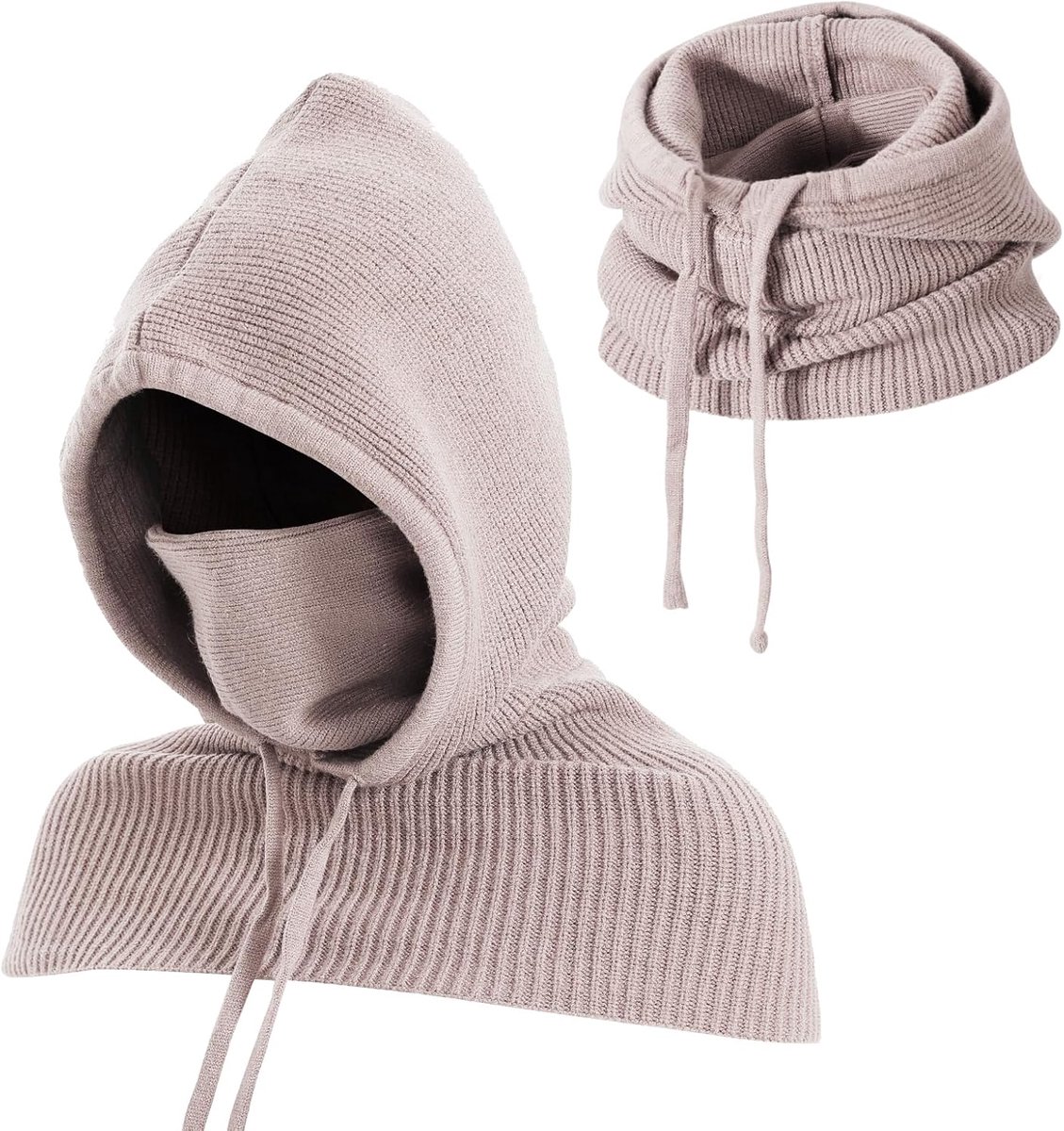 Wintermuts, gebreid, 3-in-1 sjaal met capuchon, bivakmuts, trui, nek- en gezichtswarmer, verstelbaar, voor mannen en vrouwen buitenshuis