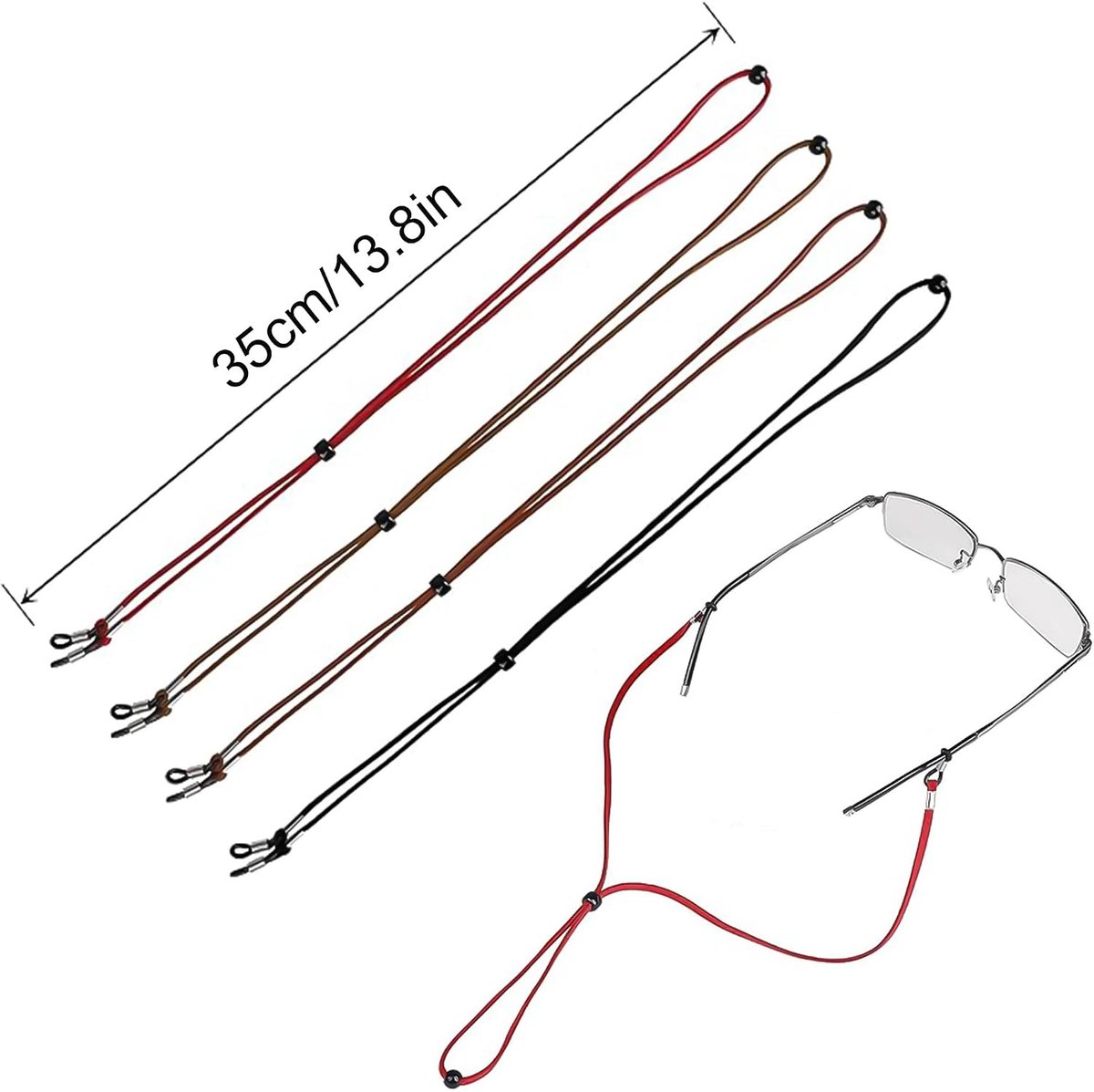 Brillenkoord 70 cm verstelbare brilketting voor de meeste brillen 4 stuks, Meerkleurig., Eén maat