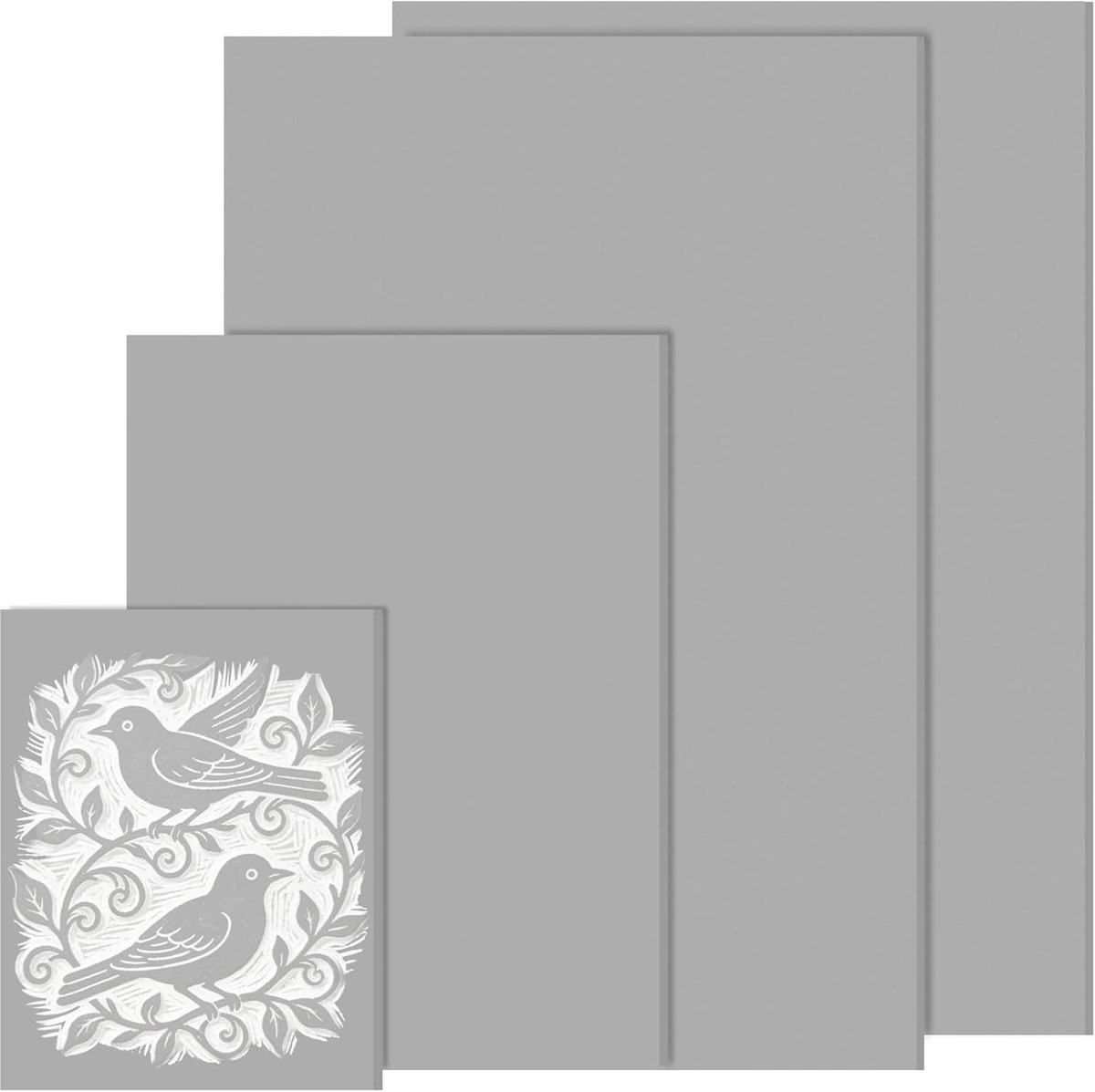 Linoleum met gravure, 4 stuks (grijs 2A4+1A5+1A6)