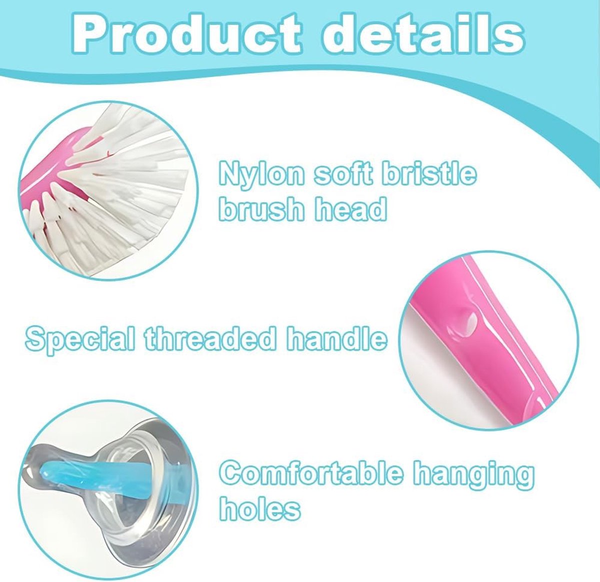 4 Delige Keukenborstel met Stevige Nylon Borstelharen, Schrobborstel met Handvat, Nylon, Afwasborstel - 23 cm voor Potten, Pannen, Gootsteen, Serviesgoed (Roze + Blauw)
