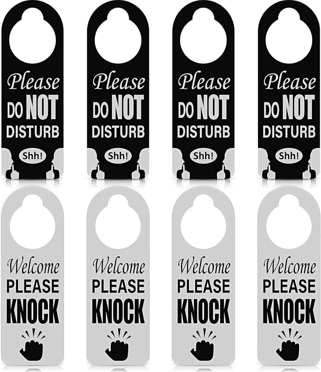 4 stuks deurbord om op te hangen, niet te ontwijken, deurhangbord om op te hangen, deurgreep, welkomstbord, klap alsjeblieft voor kantoor, huis, badkamer