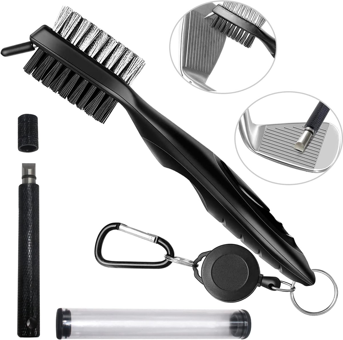 Golfborstel, golfknuppel, borstel, golf club, borstel, dual side nylon & roestvrij staal, golf, sharpener, gereedschap met aluminium karabijnhaak, golfaccessoires, cadeau
