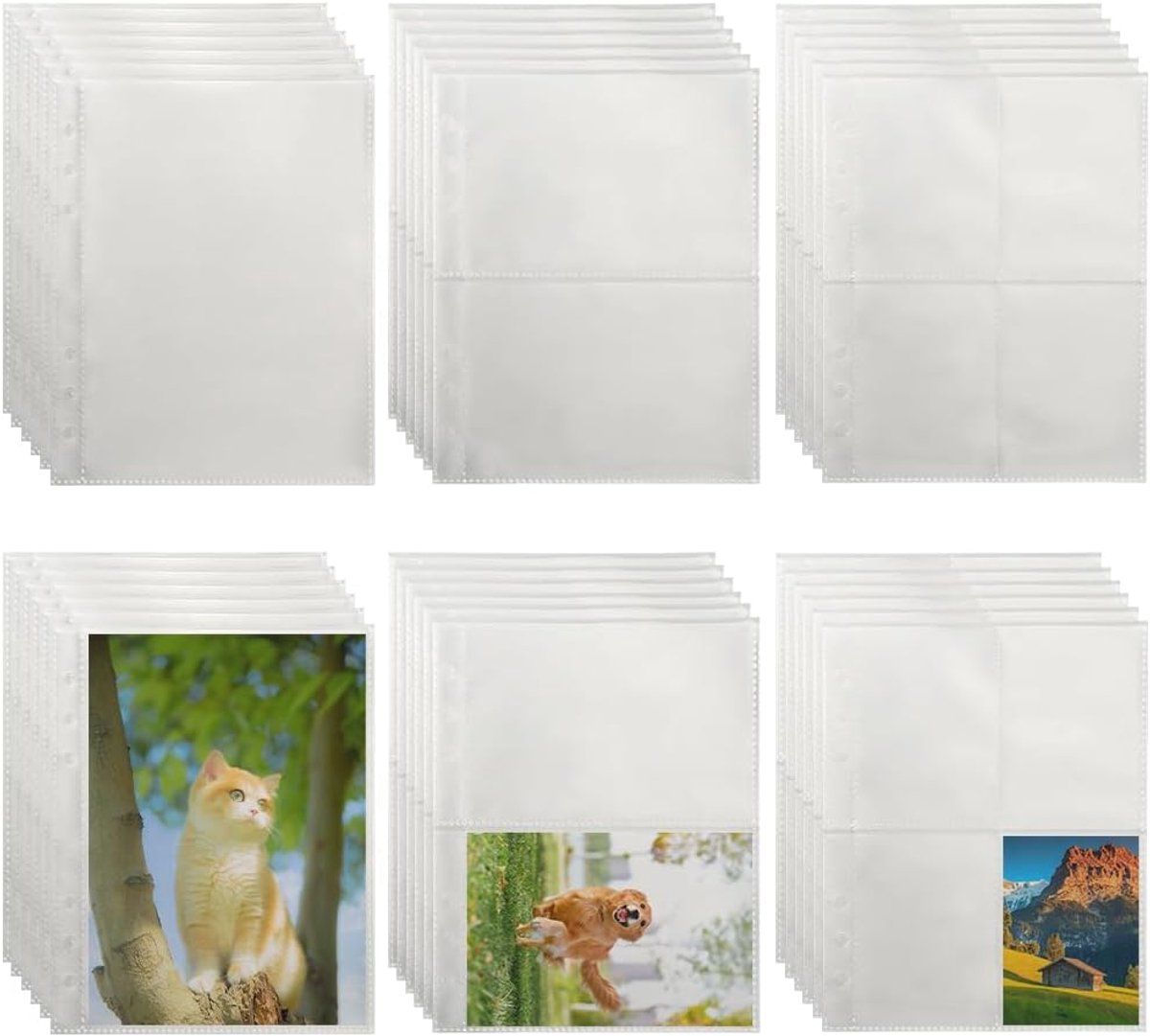 30 stuks 3 stijlen A5 ringbandzakken plastic fotohoezen met 6 ringen 17 x 13 cm doorzichtig 1/2/4 zakken rechthoekige navulling kern insert beschermer pagina's voor doe-het-zelf foto's