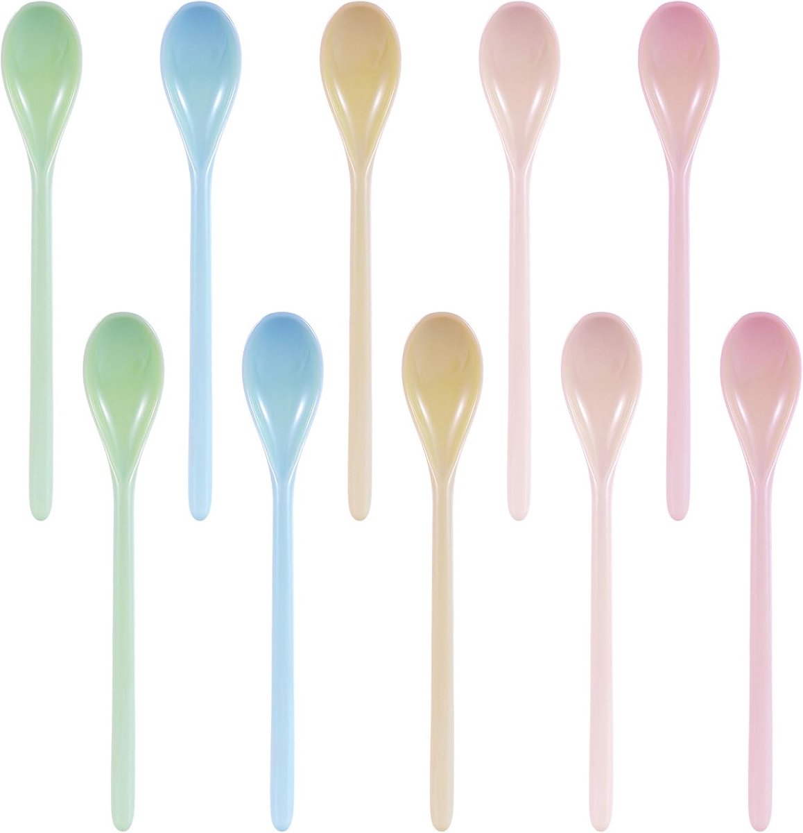 Eierlepels kunststof macaron-kleuren ijslepel plastic | Lange handgreep, anti-druppelontwerp, lange lepel voor koffie, dranken, yoghurt, eieren en ijs