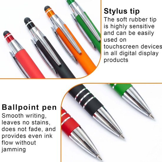 12 stuks multifunctionele tabletpen, 2-in-1 balpen met touchscreen-pen, balpen met touchpen aan de voorkant, voor tablets en smartphones — afbeelding 2