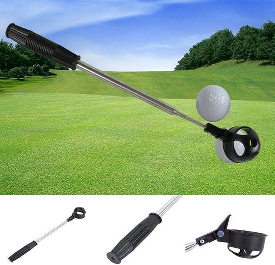 Ball Retriever van roestvrij staal, Intrekbare Golfbal Pick-up Golf Ball Scoop Grabber (Zwart) — afbeelding 2
