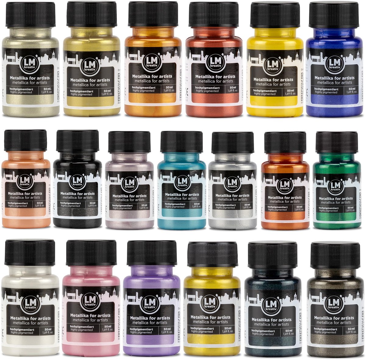 LM-Kreativ Metallika for Artists - Metallic acrylverf set - 19 x 50 ml - dekkend en watervast