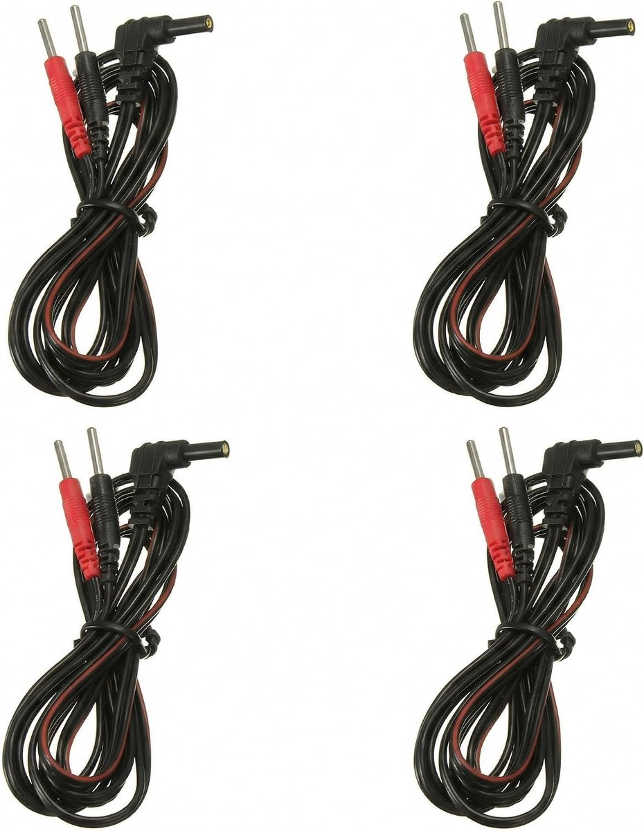 Set van 4 reservekabels 1 naar 2 voor massageapparaten, 2 mm pinstekker compatibel met elektrostimulatoren, elektrodenkabel 1,2 m voor sportmassageapparatuur, koperdraad en pvc