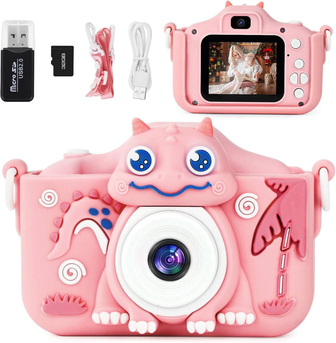 Mini Kids Camera, 2.0" IPS-scherm Kindercamera 1080P HD Digitale Selfie Camera, Interne 32GB SD-kaart, Speelgoed voor Meisjes Kinderen van 3-12 Jaar Oud, Perfect Verjaardagscadeau (Roze)