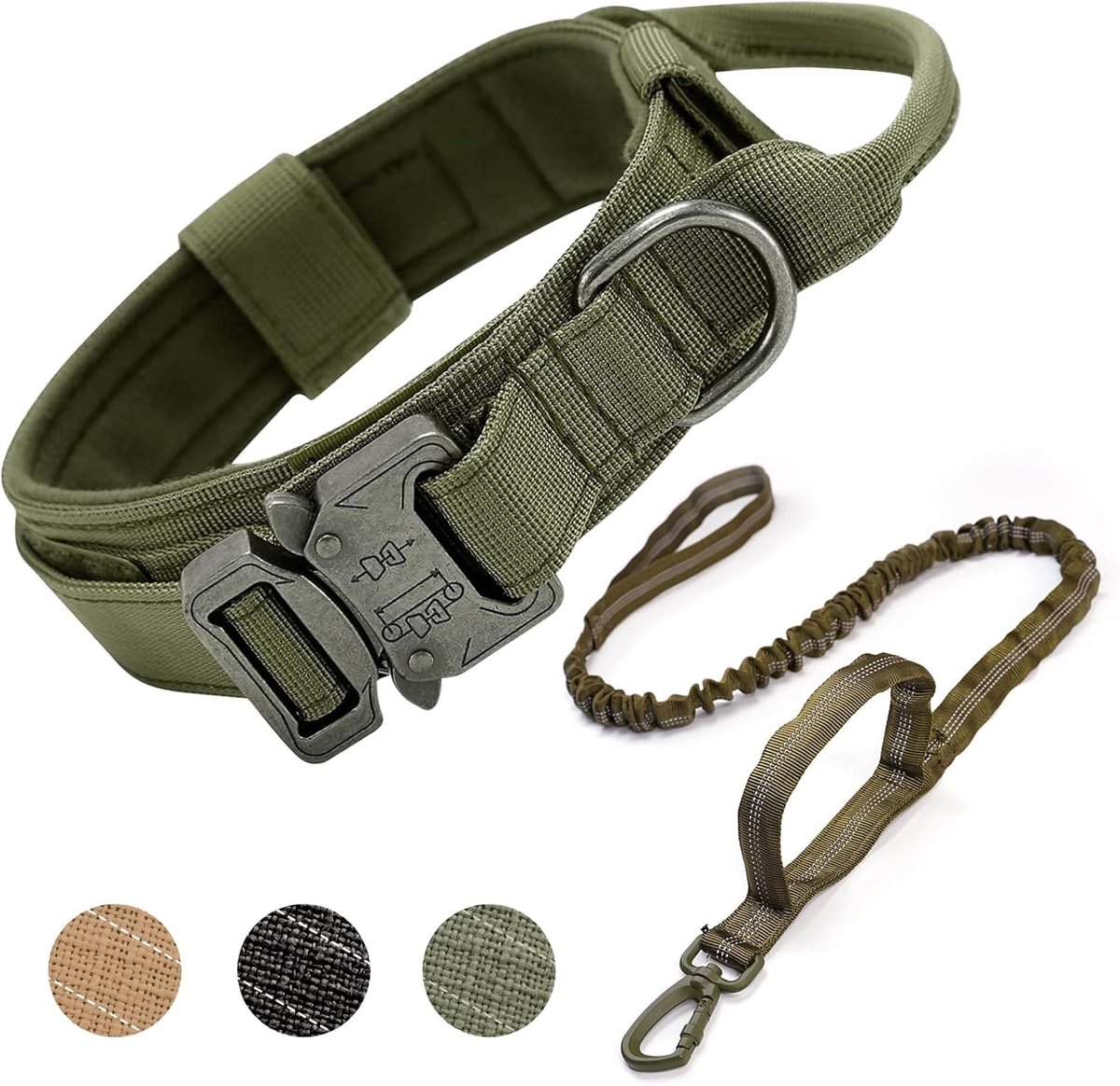 hondenhalsband, verstelbare, gevoerde, ademende zachte nylon huisdierhalsband met heavy-duty metalen gesp, verstelbare basis militaire hondenhalsband met handvat voor middelgrote