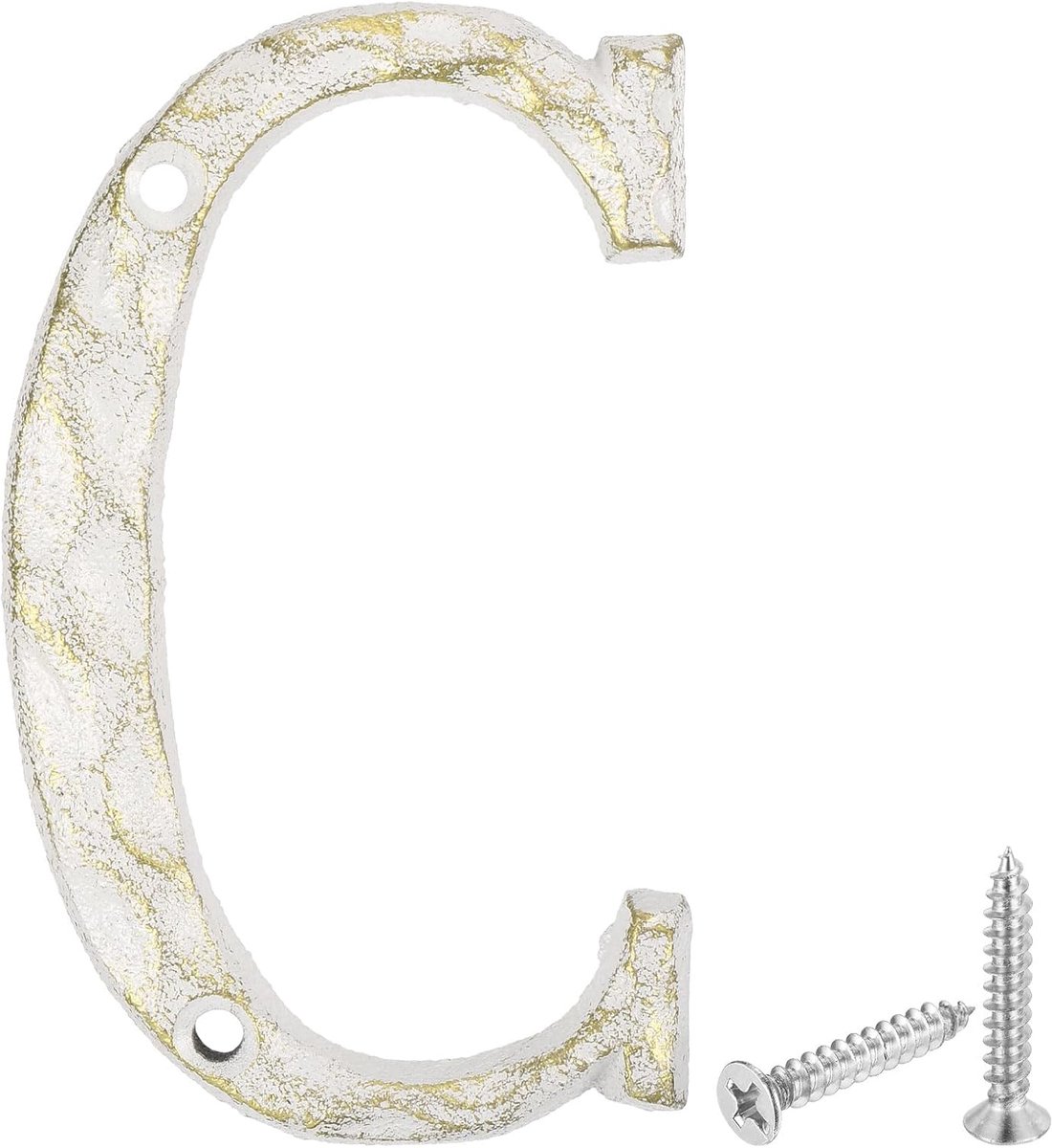 Huisadres brief, 5,5 inch gietijzeren vintage wandletter C buitenletters voor kantoor brievenbus bord, wit & goud