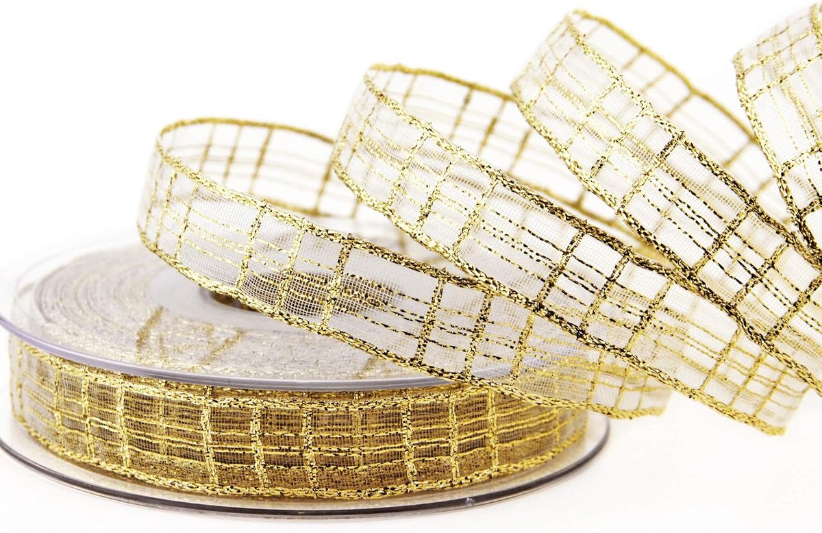 decoratielint Alexander ruiten transparant metallic lint cadeaulint draadkanten geruit Kerstmis advent