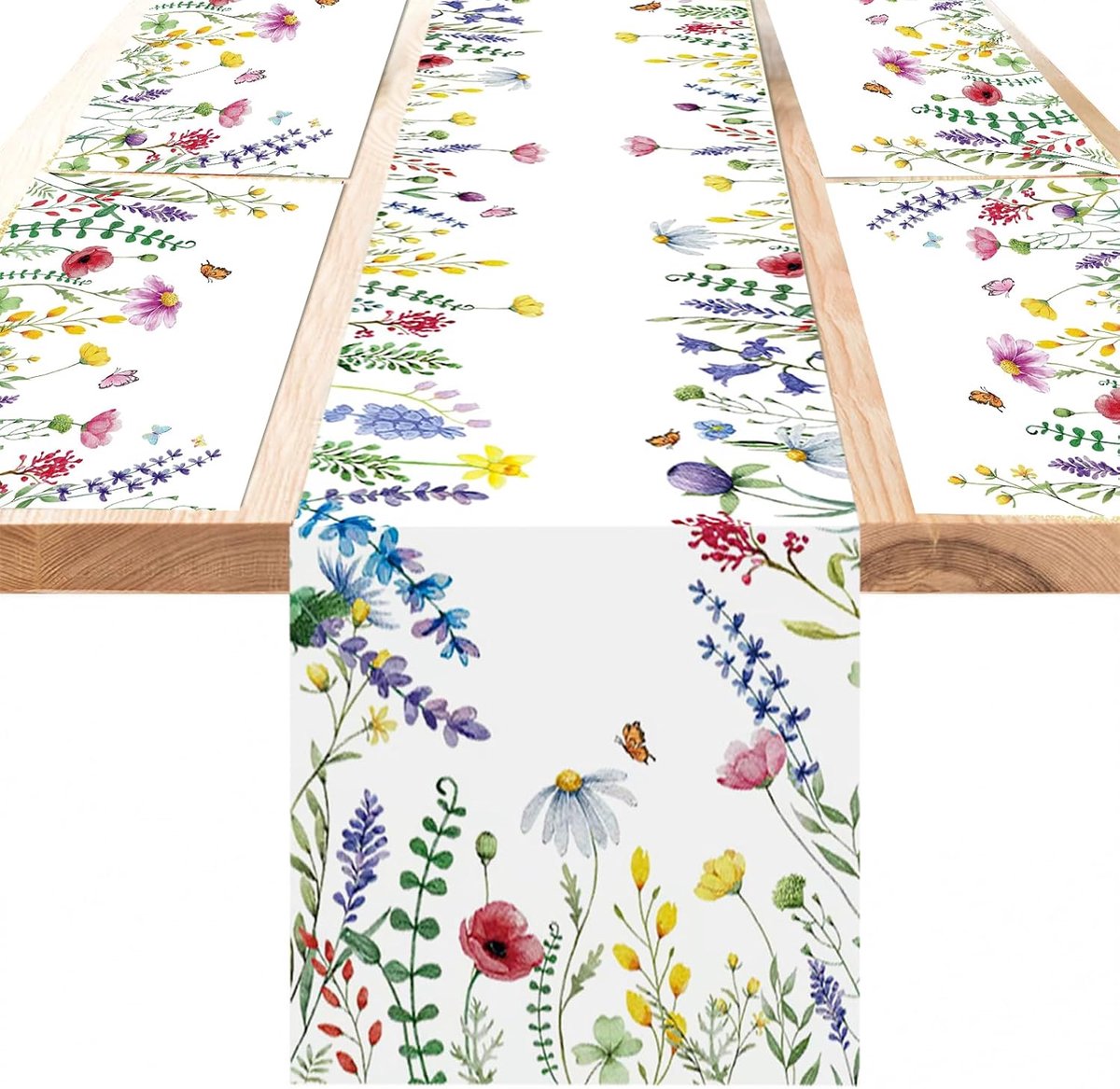 5-delige voorjaarstafelloper plaatszetels paasdecoratie lentebloemen bladeren paastafelloper plaatszetels wasbaar stof, Daisy lavendel violet bloem eettafeldecoratie voor thuis