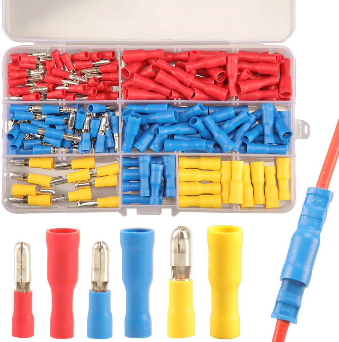 180 stuks Bullet Connectors Kit Mannelijk en Vrouwelijk, Elektrische Connector Motorfiets Krimpen, Bullet Terminal Ronde Krimpkabelschoenen, Kabelconnectoren, Krimpklemmen