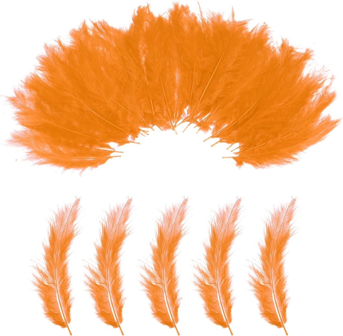 Set van 100 pluizige kalkoenmaraboe-veren, 100-15 cm oranje natuurlijke kalkoenveren voor het maken van dromenvanger, franje, sierversiering, vliegbinden, feestdecoraties