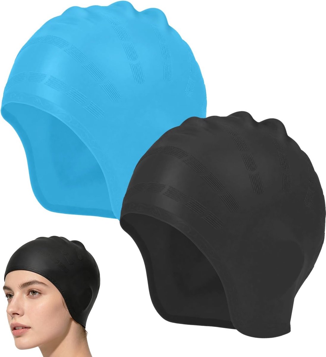 Zwemmutsen – Waterdicht met oorbescherming (Zwart & Blauw)