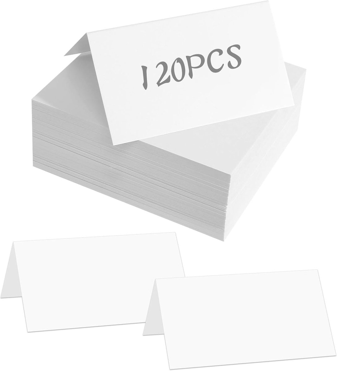 120 stuks blanco tafelkaarten, 9 x 10 cm, witte kaarten, blanco kaarten, vouwkaarten, plaatskaarten om zelf vorm te geven, naambordjes voor bruiloft, verjaardag, communie, doop, feest