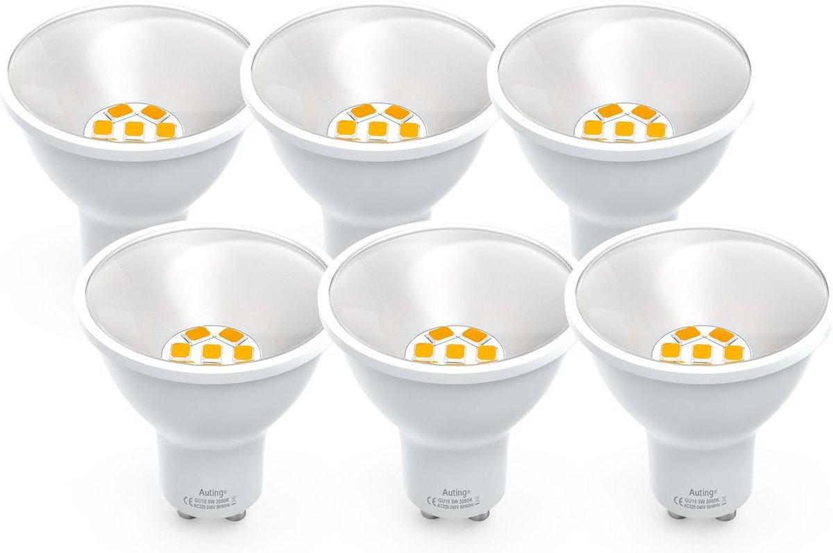 LED GU10 Warm White 850 Lumens - Set van 6 Stuks 5W LED Spotlights, Vervangt 70W-80W Halogeenlampen, 3000K, 120° Stralingshoek, Niet Dimbaar, Energiezuinig en Duurzaam