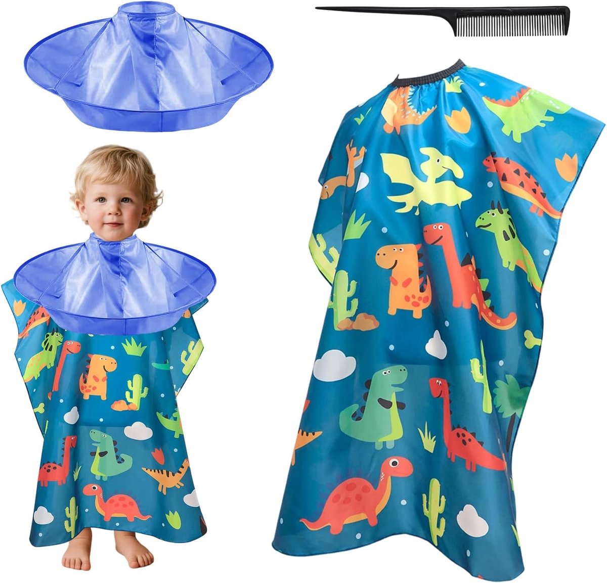 Kapperscape Voor Kinderen, Cartoon-Dinosaurusvormige Cape, Verstelbare Halsband, Geschikt Voor Thuis, Salon En Barbershop