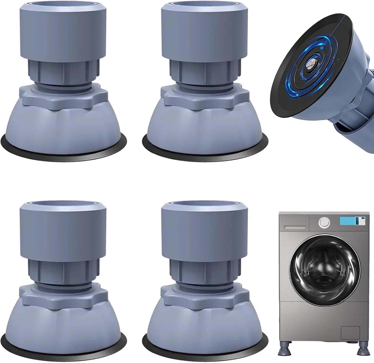 4 stuks universele voeten voor wasmachines, grijs, rubberen voetjes voor meubels, trillingsmat voor wasmachines, trillingsdemping voor wasmachines, verstelbaar van 10-12 cm