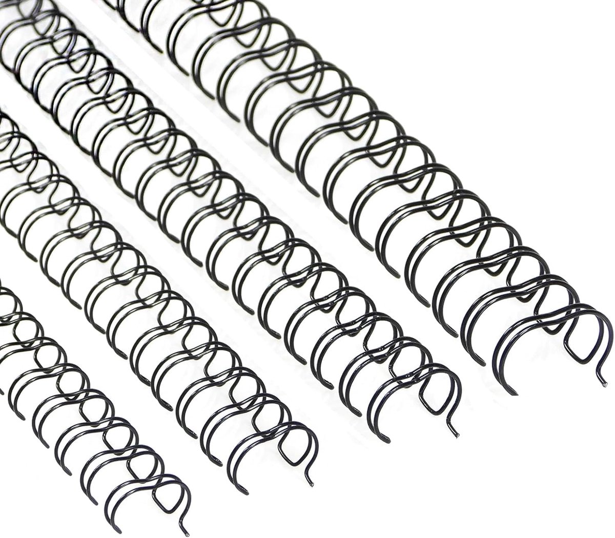 Draadbindende stekels, 6,4 mm, 7,9 mm, 9,5 mm, 11,1 mm, 34 lussen, 3:1 steek, 25-60 vel bindcapaciteit, gemengde maten, A4, zwart, 96 stuks