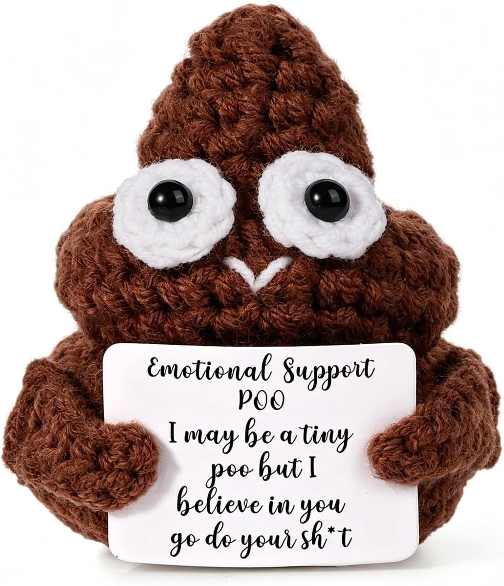 Grappige Positieve Poep, 7,5cm Interessante Gebreide Wollen Poeppop Creatieve Leuke Inspirerende Poeppop voor Verjaardagscadeaus Feestdecoratie Aanmoediging (Bruin)