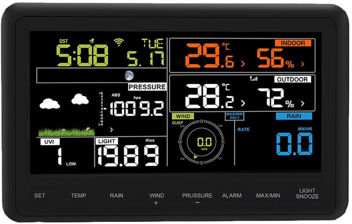 SnelShoppen - Wireless Weerstation met 2 Displays, WiFi, Kleurendisplay, Real-time Weergegevens, Perfect voor Tuin en Buitenactiviteiten