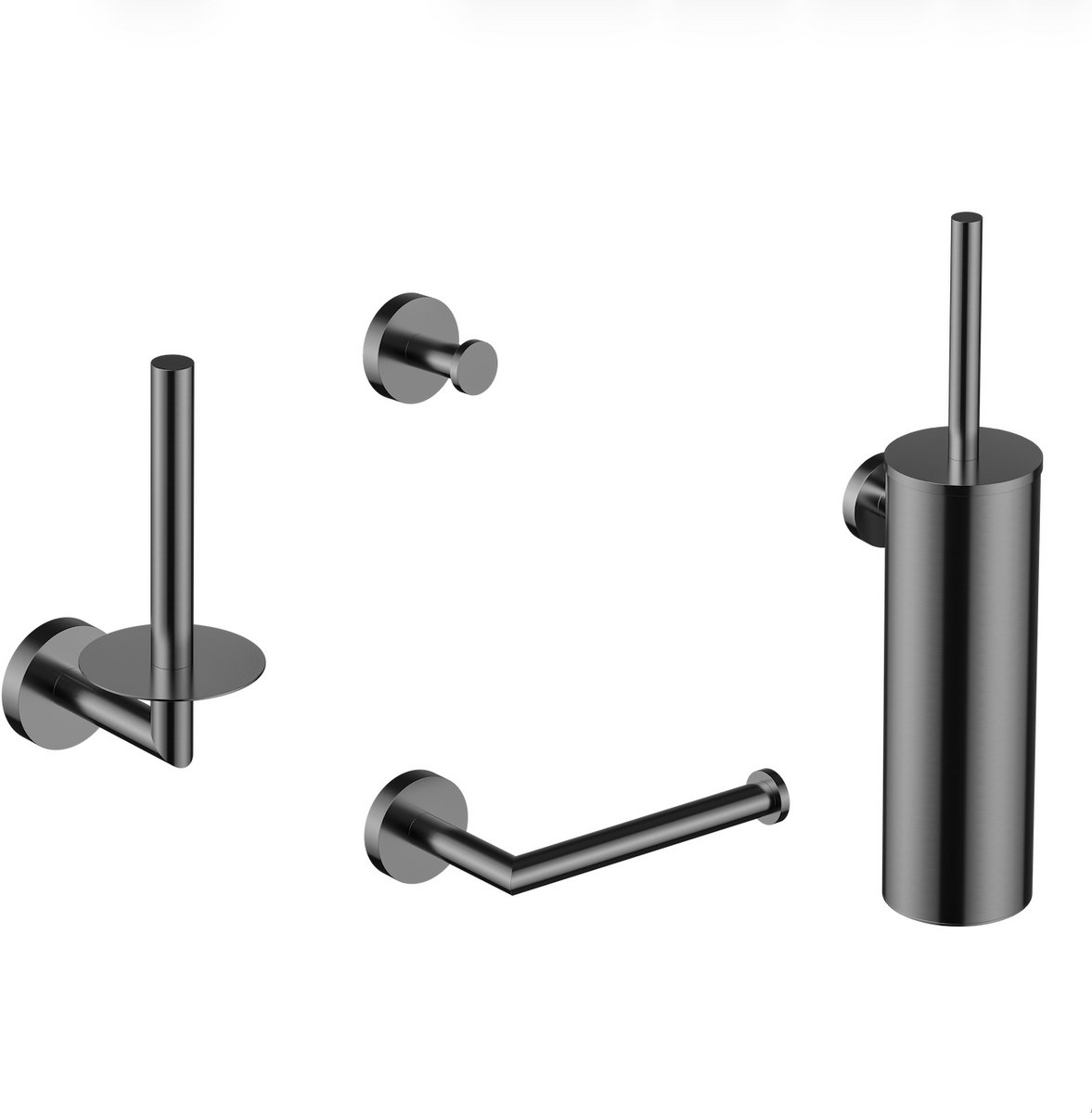 WEBO Prime Badkamer Accessoireset Gun Metal – 4-delige Toilet Accessoires Set met Toiletrolhouder, Toiletborstel, Handdoekhaak en Reserverolhouder