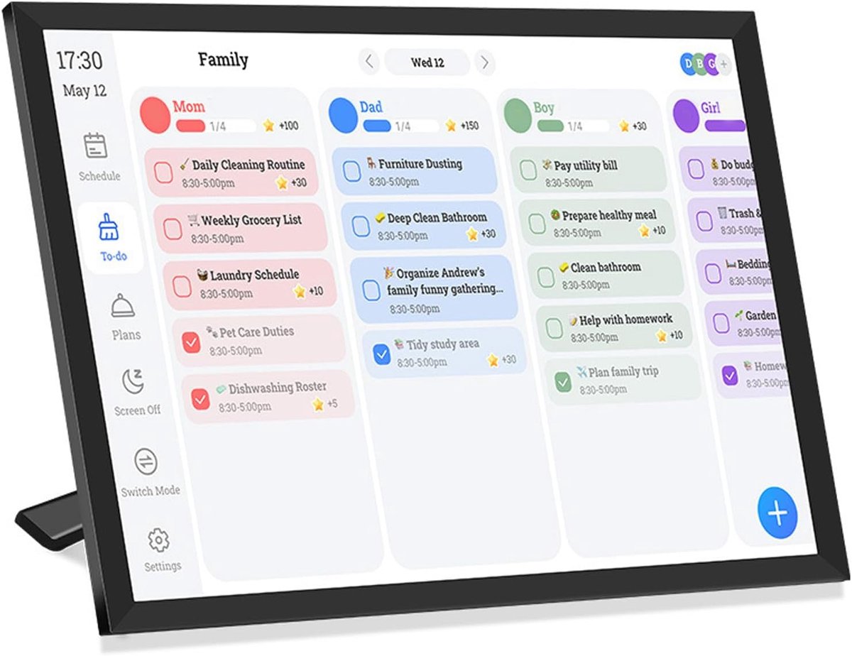 SnelShoppen - 10.1 Inch Slim Digitale Kalender + Fotolijst, Elektronisch Takenoverzicht en Wifi Planner met IPSHD Touchscreen voor Gezinsplanning, Muu